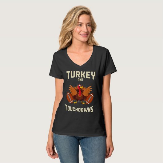 Turkey And Touchdowns Thanksgiving American Footba Tシャツ (正面フル)