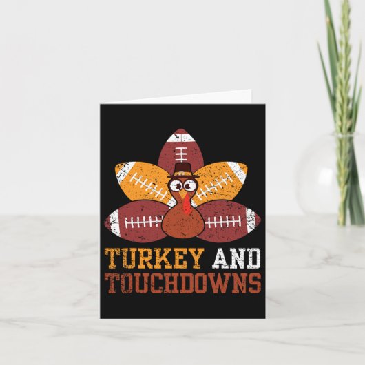 Turkey And Touchdowns Thanksgiving Football Kids T カード (正面)