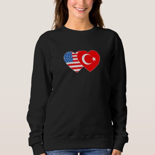 Turkey and USA Flag Twin Heart for Turkish America スウェットシャツ (正面)