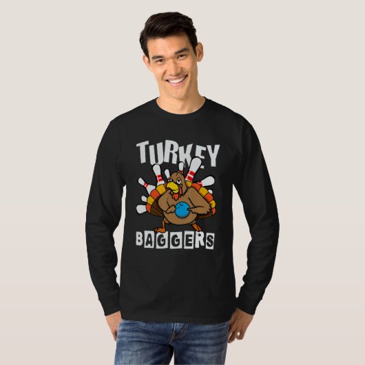 Turkey Baggers Bowling Happy Thanksgiving Day Tシャツ (正面フル)