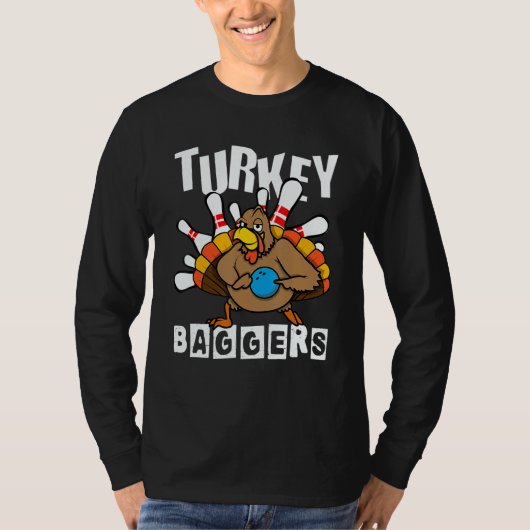 Turkey Baggers Bowling  Happy Thanksgiving Day Tシャツ (正面)