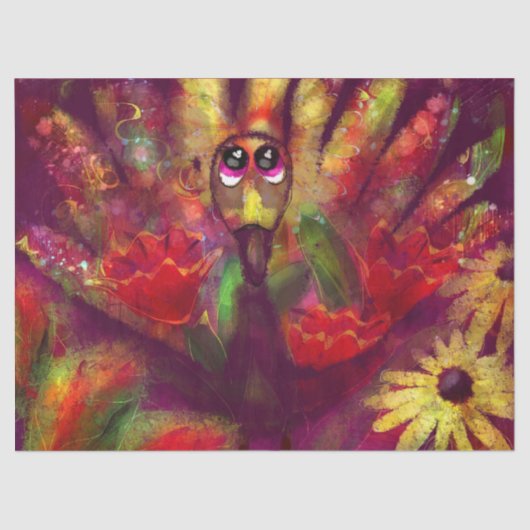 Turkey Bird Floral Red Yellow Whimsical Decoupage 薄葉紙 (正面)