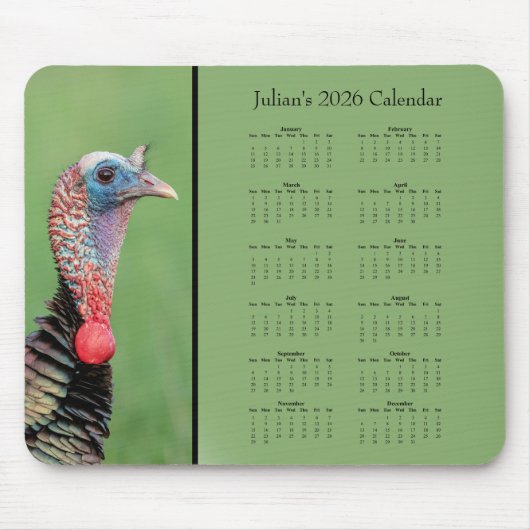 Turkey - Customizable full year 2026 calendar マウスパッド (正面)