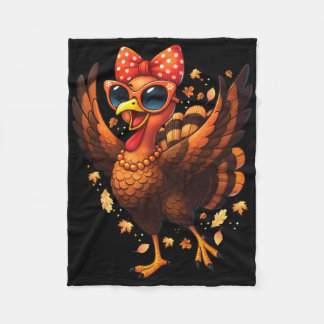 Turkey Dancing Turkey Day Womens Fall Cute Bow Tha フリースブランケット