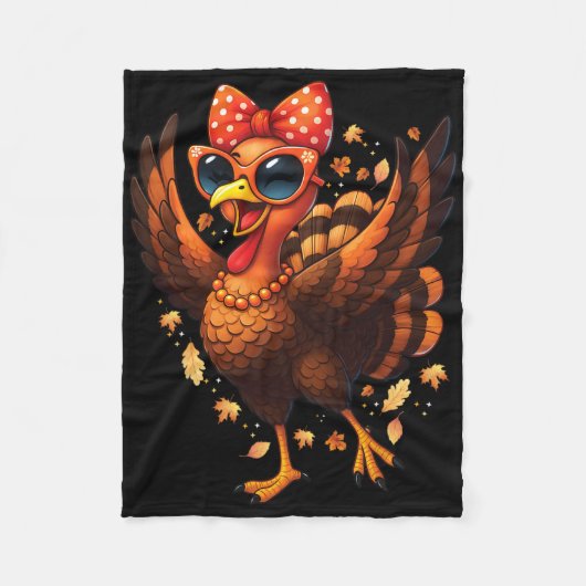 Turkey Dancing Turkey Day Womens Fall Cute Bow Tha フリースブランケット (正面)