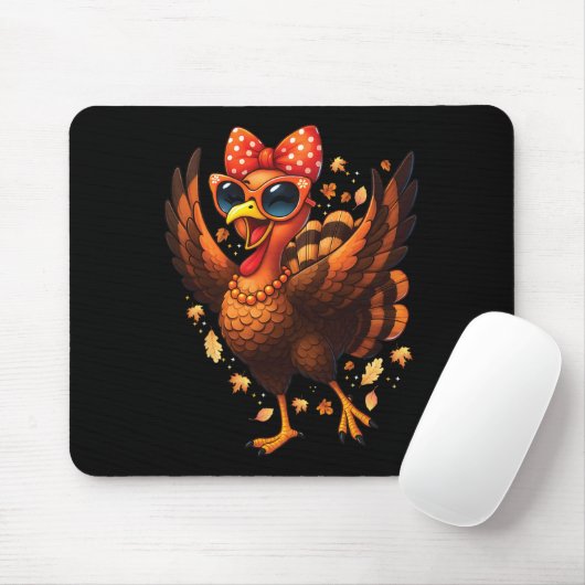 Turkey Dancing Turkey Day Womens Fall Cute Bow Tha マウスパッド (マウス)