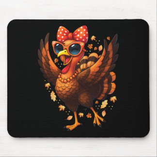 Turkey Dancing Turkey Day Womens Fall Cute Bow Tha マウスパッド
