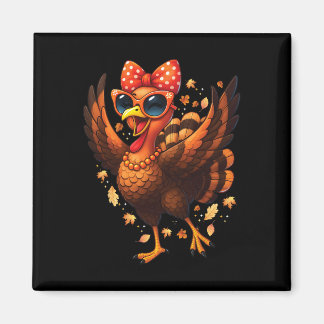 Turkey Dancing Turkey Day Womens Fall Cute Bow Tha マグネット