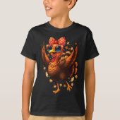 Turkey Dancing Turkey Day Womens Fall Cute Bow Tha Tシャツ (正面)