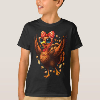 Turkey Dancing Turkey Day Womens Fall Cute Bow Tha Tシャツ
