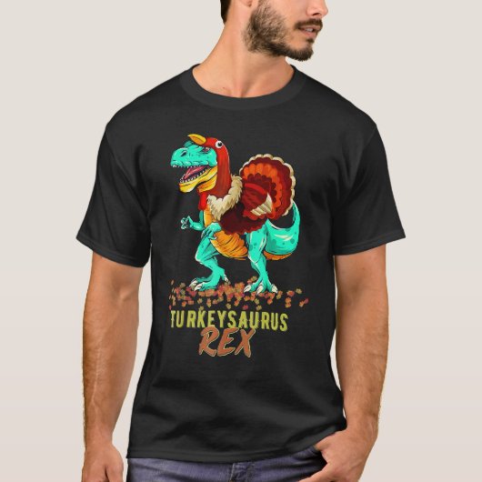 Turkey Dinosaur Happy Dinner Thanksgiving Hello Fa Tシャツ (正面)