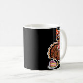 Turkey Drinking Coffee Bow Thanksgiving Womens Tur コーヒーマグカップ (正面右)
