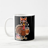 Turkey Drinking Coffee Bow Thanksgiving Womens Tur コーヒーマグカップ (左)