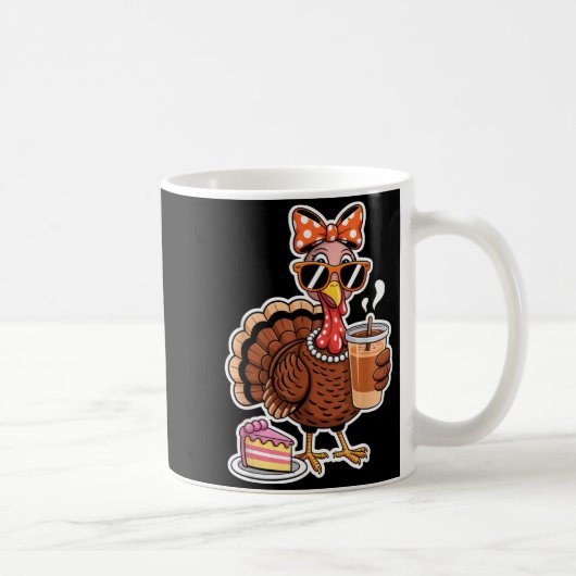 Turkey Drinking Coffee Bow Thanksgiving Womens Tur コーヒーマグカップ (右)