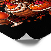 Turkey Drinking Coffee Bow Thanksgiving Womens Tur ポスター (角)