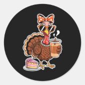 Turkey Drinking Coffee Bow Thanksgiving Womens Tur ラウンドシール (正面)
