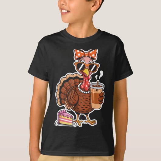 Turkey Drinking Coffee Bow Thanksgiving Womens Tur Tシャツ (正面)