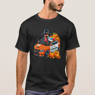 Turkey Driving Police Car Thanksgiving Driver Fall Tシャツ