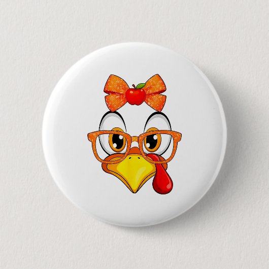 Turkey Face Apple Coquette Fall Thanksgiving Costu 缶バッジ (正面)