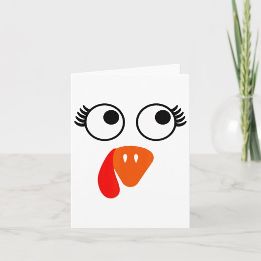 Turkey Face Eyelashes Halloween Thanksgiving Funny カード (正面)
