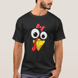 Turkey Face Girl Red Bow Kids Youth Thanksgiving Tシャツ