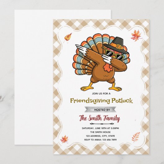 Turkey Friendsgiving party invitation 招待状 (正面/裏面)