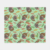 Turkey Gobbler In The Forest Pattern フリースブランケット (正面(横))