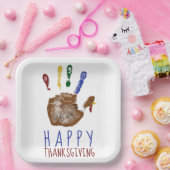 Turkey Handprint Kid Happy Thanksgiving Cute  ペーパープレート (パーティー)