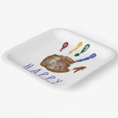 Turkey Handprint Kid Happy Thanksgiving Cute  ペーパープレート (傾斜あり)