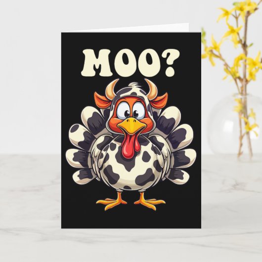 Turkey Moo Funny Thanksgiving Men Women Kids  カード (黄色い花)