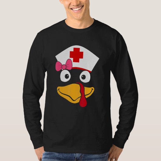 Turkey Nurse Thanksgiving Scrub Nursing Turkey Fac Tシャツ (正面)