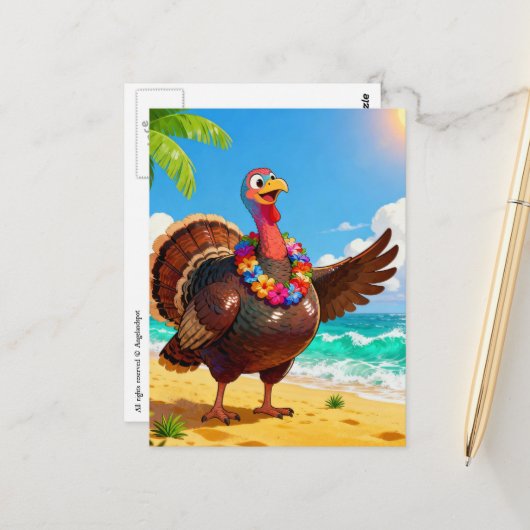 Turkey on a Vacation at the Beach ポストカード (正面/裏面インサイチュ)
