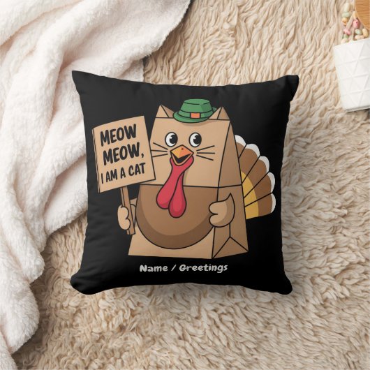 Turkey Paper Bag Meow Funny Thanksgiving Cat  クッション (ブランケット)