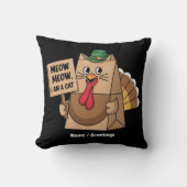 Turkey Paper Bag Meow Funny Thanksgiving Cat  クッション (正面)