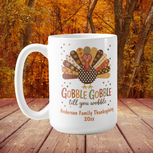 Turkey Patchwork Gobble Till Wobble Thanksgiving コーヒーマグカップ