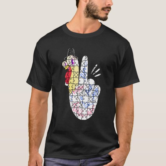 Turkey Peace Hand Sign Puzzle Autism Thanksgiving  Tシャツ (正面)
