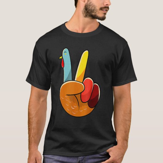 Turkey Peace Hand Sign Thanksgiving Thankful Women Tシャツ (正面)