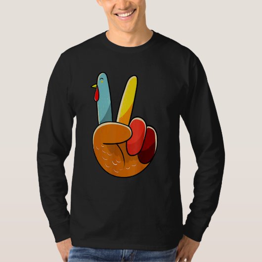 Turkey Peace Hand Sign Thanksgiving Thankful Women Tシャツ (正面)