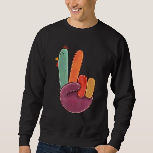 Turkey Peace Sign Thanksgiving スウェットシャツ (正面)