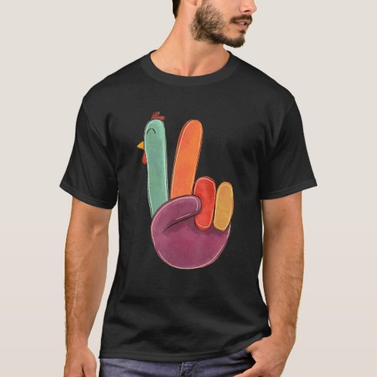 Turkey Peace Sign Thanksgiving Tシャツ (正面)
