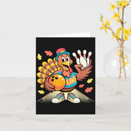 Turkey Playing Bowling Thanksgiving Turkey Tail Bo カード (黄色い花)