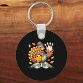 Turkey Playing Bowling Thanksgiving Turkey Tail Bo キーホルダー (正面)