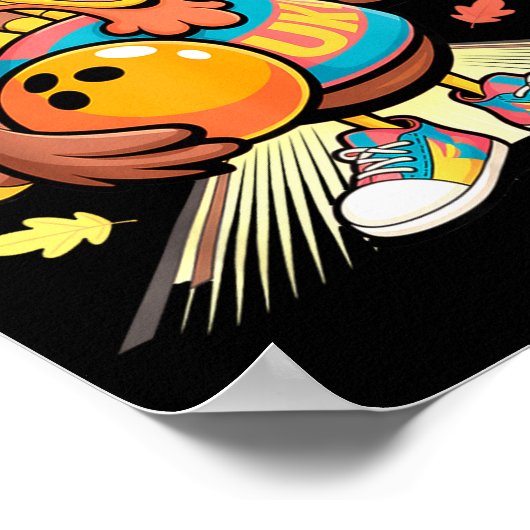 Turkey Playing Bowling Thanksgiving Turkey Tail Bo ポスター (角)