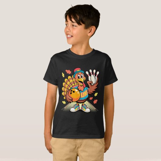Turkey Playing Bowling Thanksgiving Turkey Tail Bo Tシャツ (正面フル)