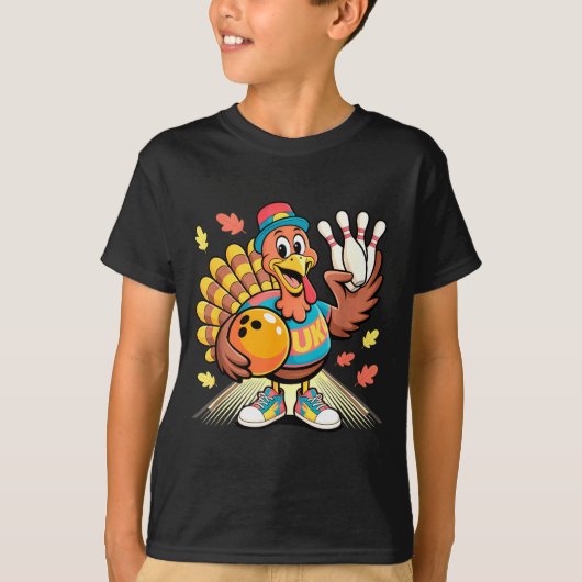 Turkey Playing Bowling Thanksgiving Turkey Tail Bo Tシャツ (正面)