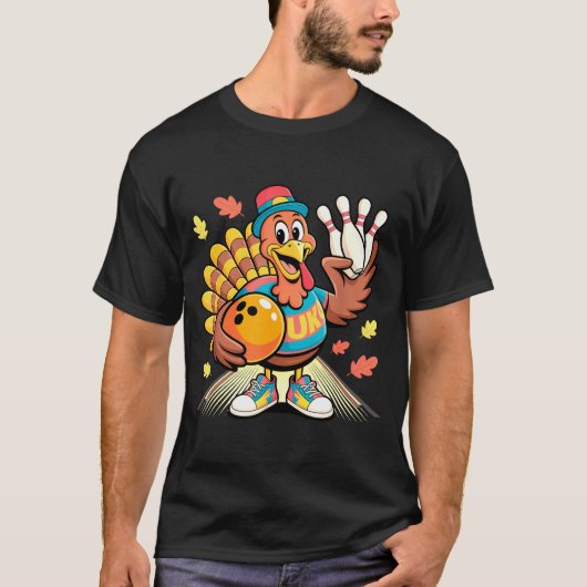 Turkey Playing Bowling Thanksgiving Turkey Tail Bo Tシャツ (正面)