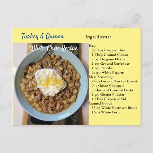Turkey Quinoa White Chili Recipe Postcard ポストカード (正面)