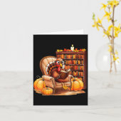 Turkey Reading Books Fall Thanksgiving Teacher Boo カード (黄色い花)