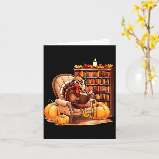 Turkey Reading Books Fall Thanksgiving Teacher Boo カード (黄色い花)