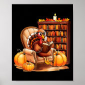 Turkey Reading Books Fall Thanksgiving Teacher Boo ポスター (正面)